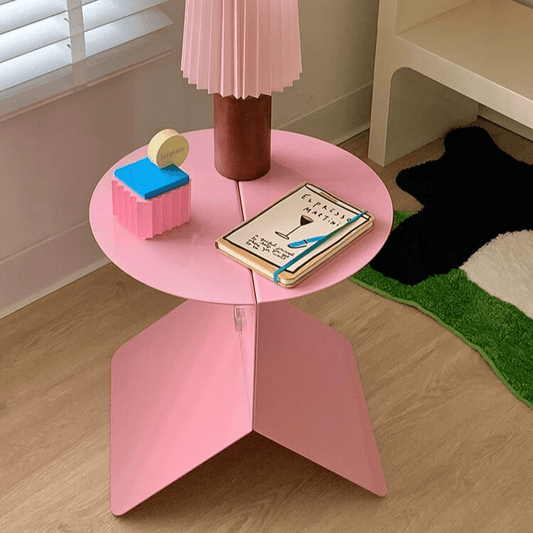 Pink Coffee Table – Modern Side Metal Table Magazine Rack