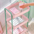 Durable pink 3-layer trolley for kitchen and bathroom storage