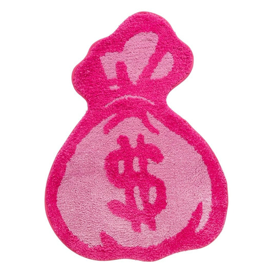 Pink money bag tufted rug, adding vibrancy to your game room or bedroom decor.