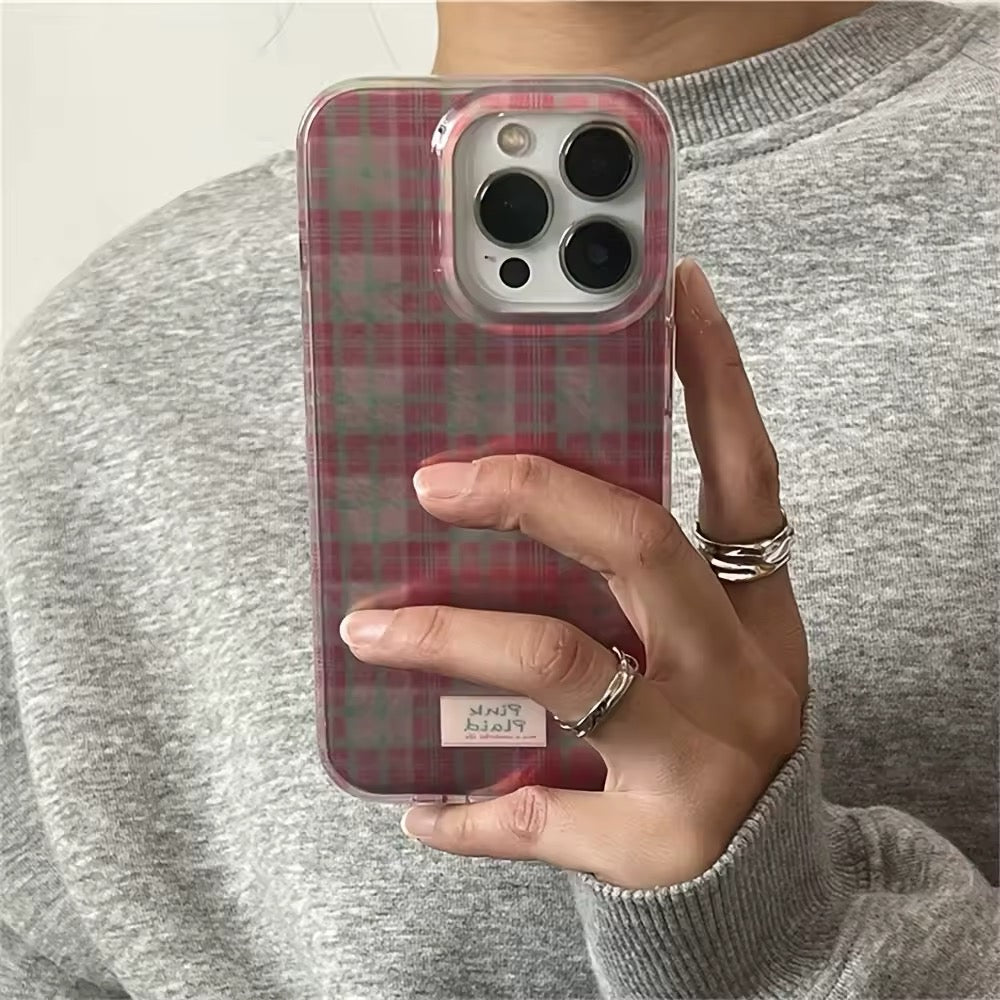 Cute pastel checkered iPhone case with Y2K fashion influence