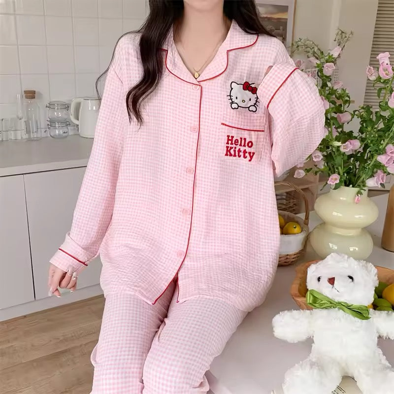 Sanrio Hello Kitty pink plaid pajama set for women