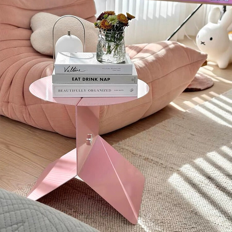 Pink Coffee Table – Modern Side Metal Table Magazine Rack