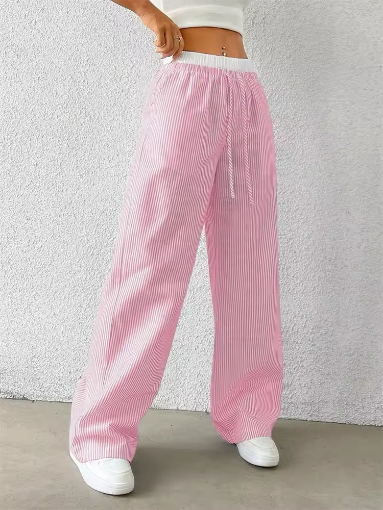 Women's cozy striped pink trousers for homewear and sleepwear