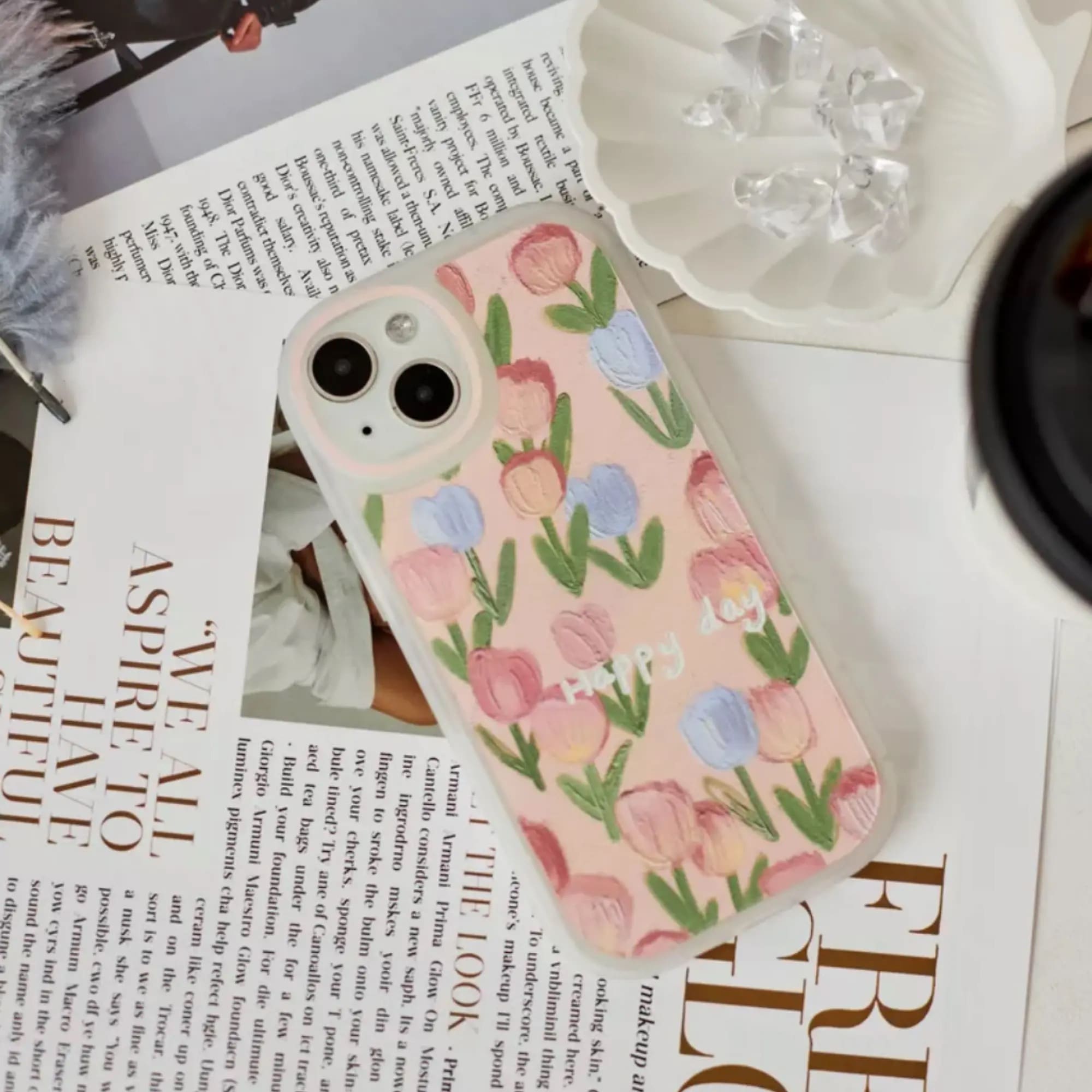 Pink Tulip iPhone Cover – Side View