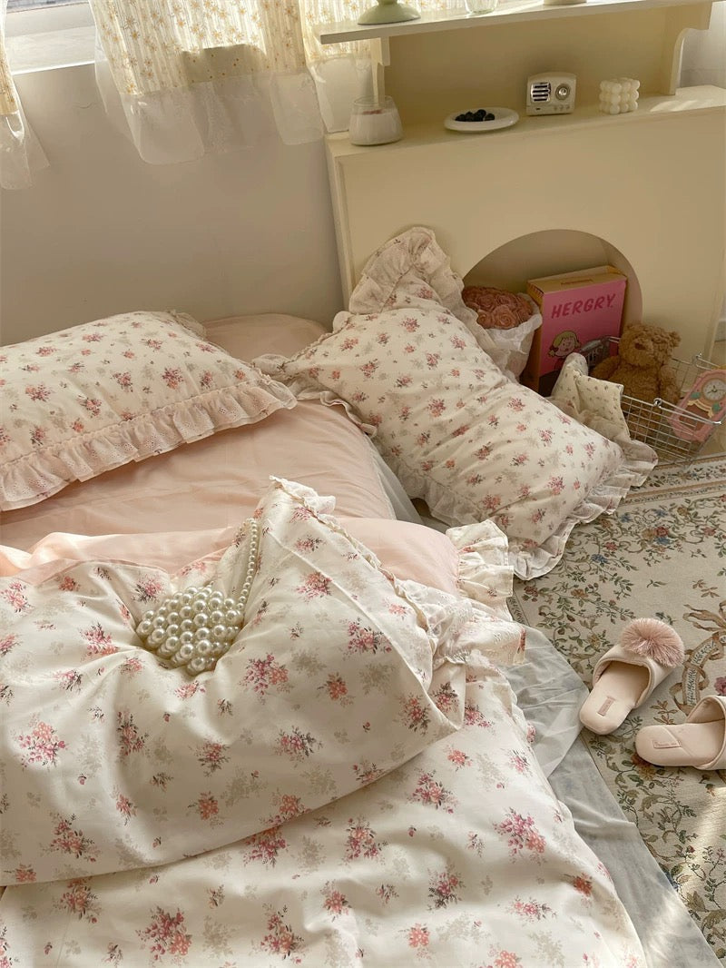 Queen floral duvet cover handmade embroidery showcased in bright room