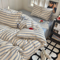 Blue Striped Cotton Bedding Set