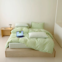 Pistachio Green Striped Duvet Cover Set
