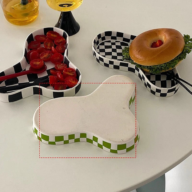 Small checkered ceramic tray for trinkets and jewelry