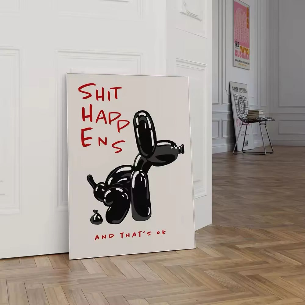 Trendy digital print of a black balloon dog for home decor