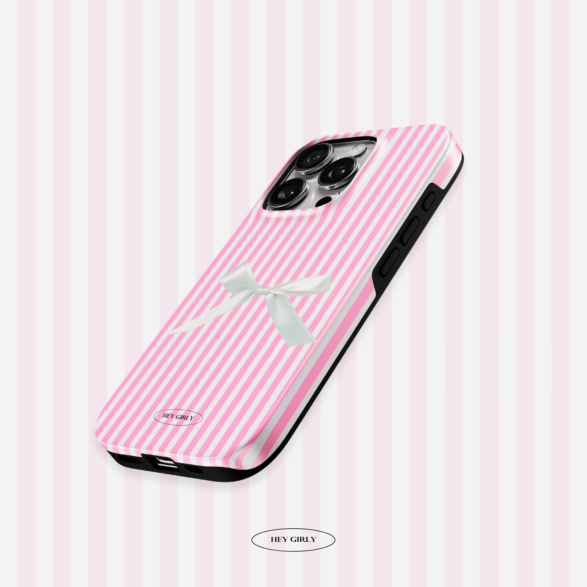 Coquette aesthetic pink phone cover featuring stylish vertical stripes