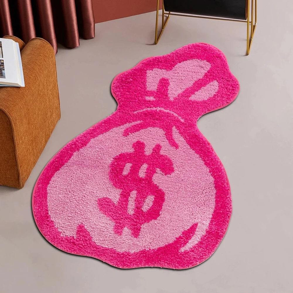 Preppy Room Decor with Pink Money Bag Rug