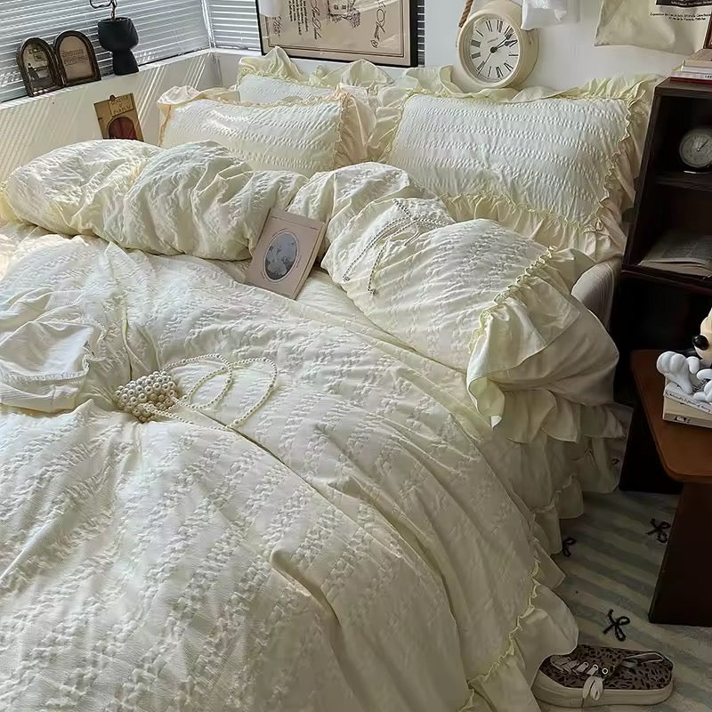 Cute and aesthetic dorm room decor featuring pastel princess bedding