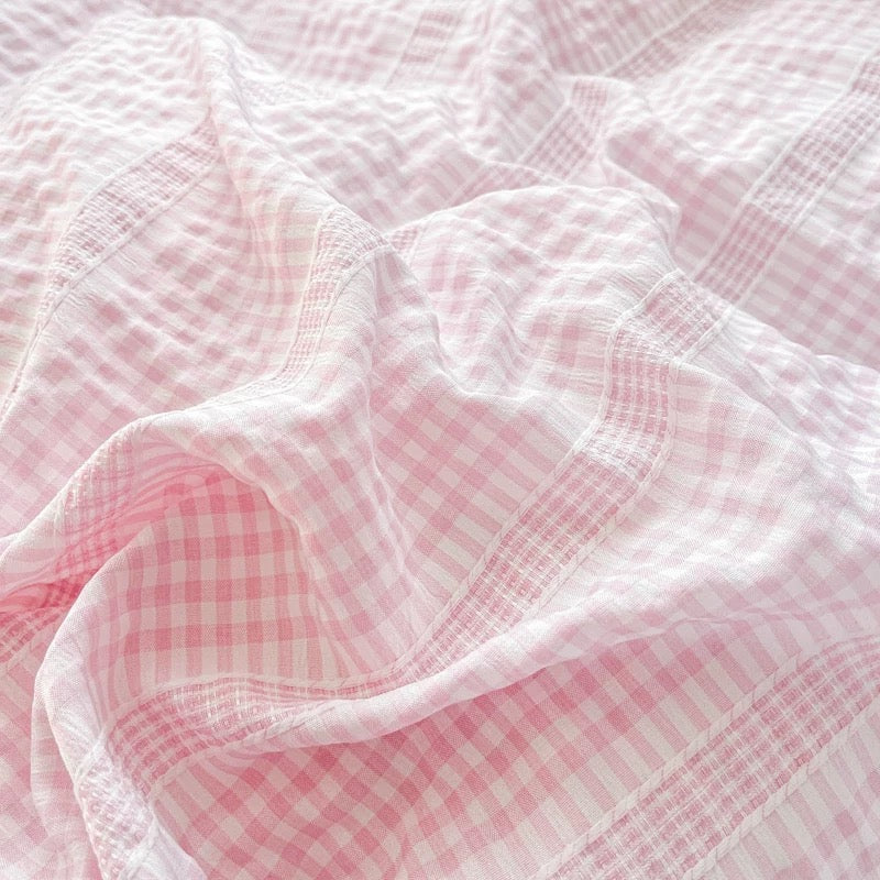 Close-up of pink and white checkered fabric