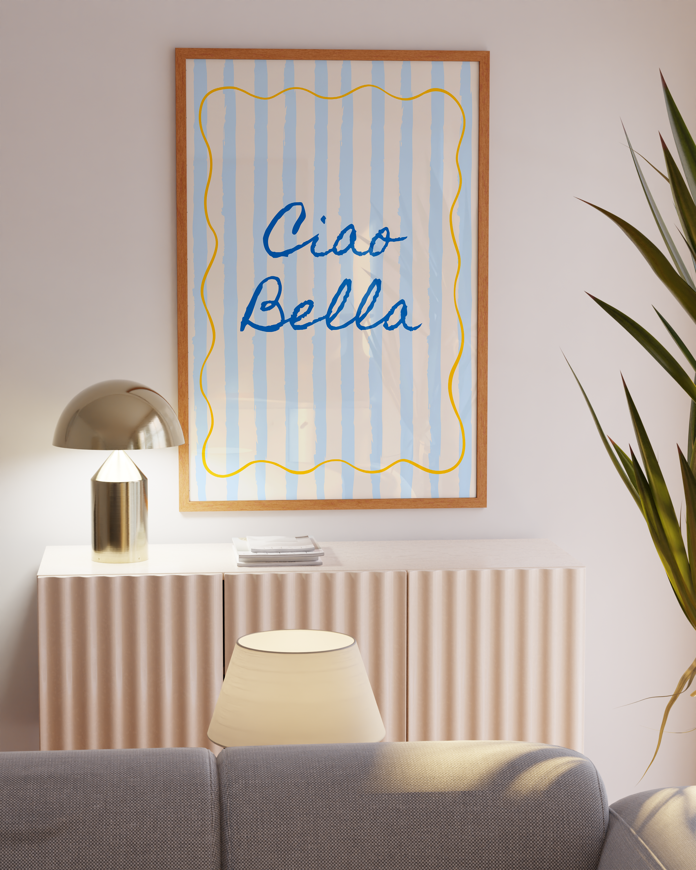 Printable lemon wall art with stripes, perfect for travel-themed decor