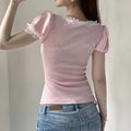 Light pink lace bow top, ideal for cute summer outfits