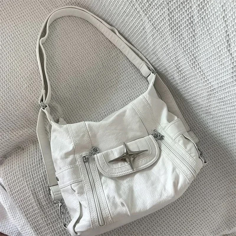 White Leather Y2K Bag – Aesthetic Shoulder and Tote Bag