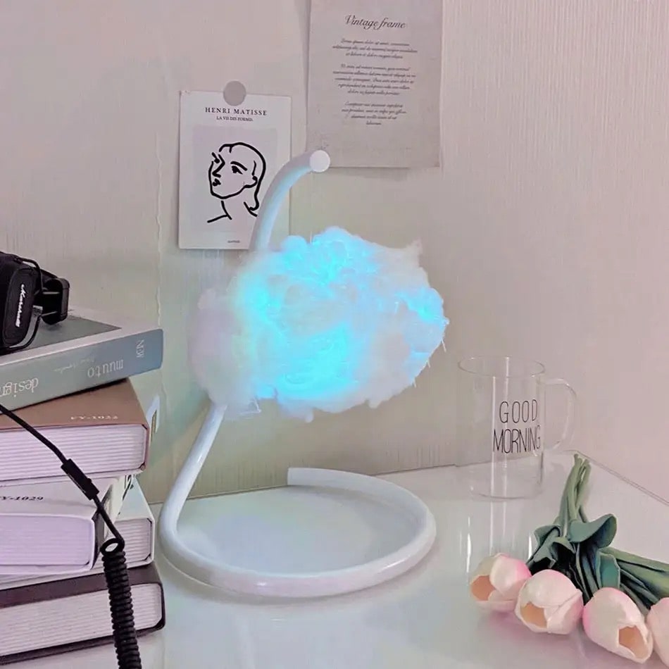 Rainbow Fluffy Night Light Bedside Lamp – Cute Cloud LED Desk Lamp for Kids' Room