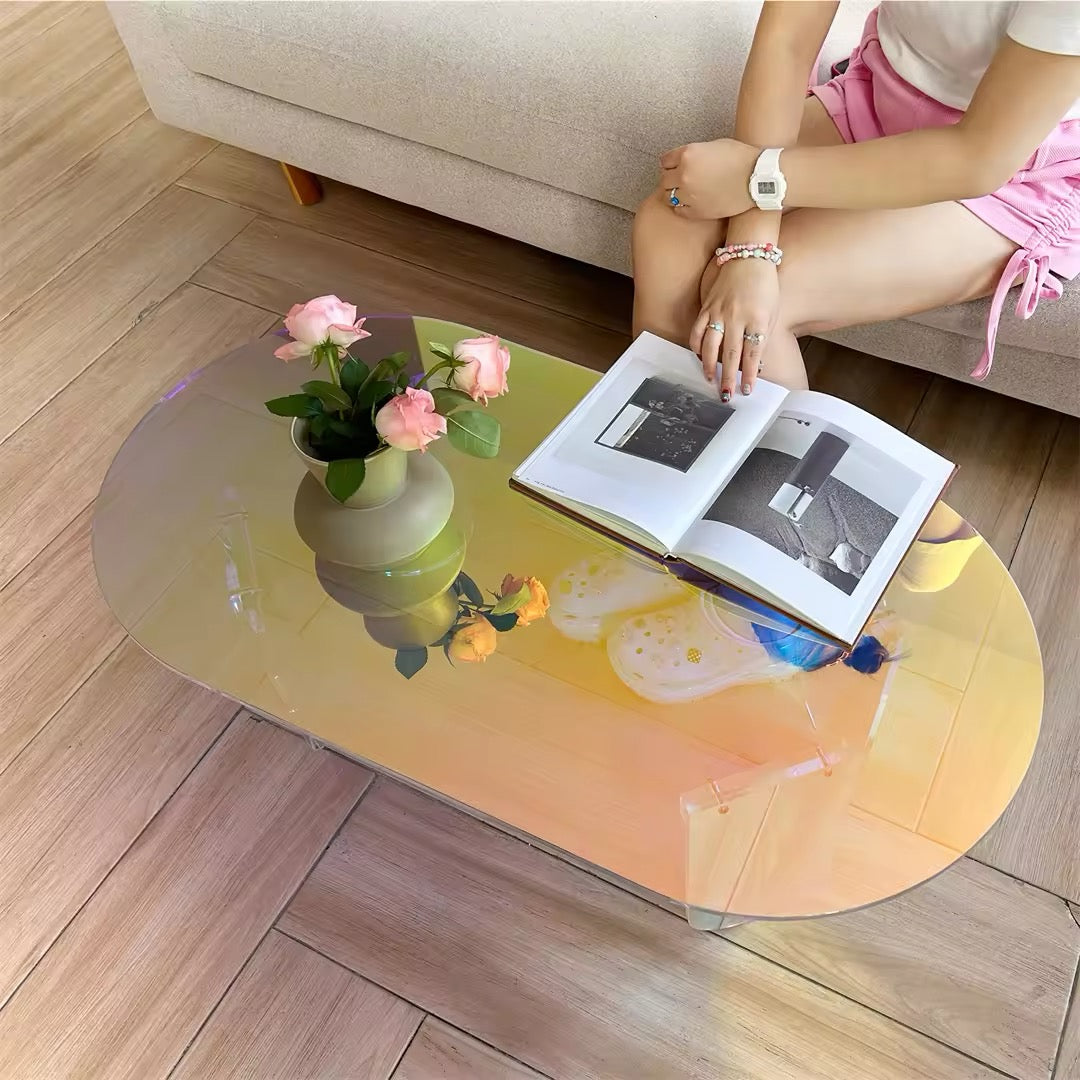 Modern Color-Changing Acrylic Coffee Table for Living Room and Office