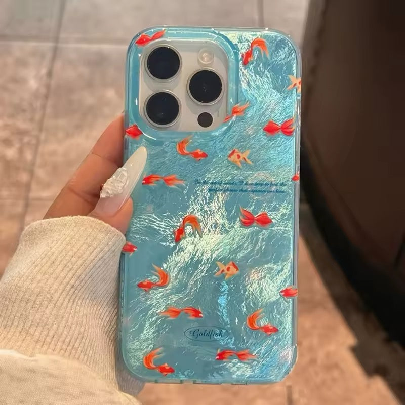 Korean-Inspired Red Carp iPhone Cover with Ocean Theme