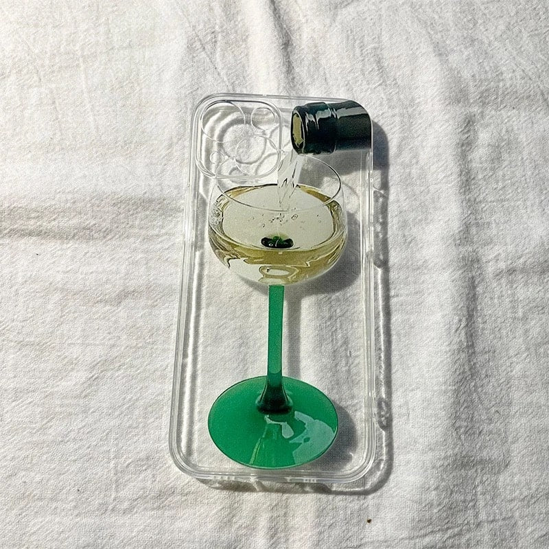 Cute Red Wine Glass Phone Cover – Transparent Sweet Y2K Case for iPhone