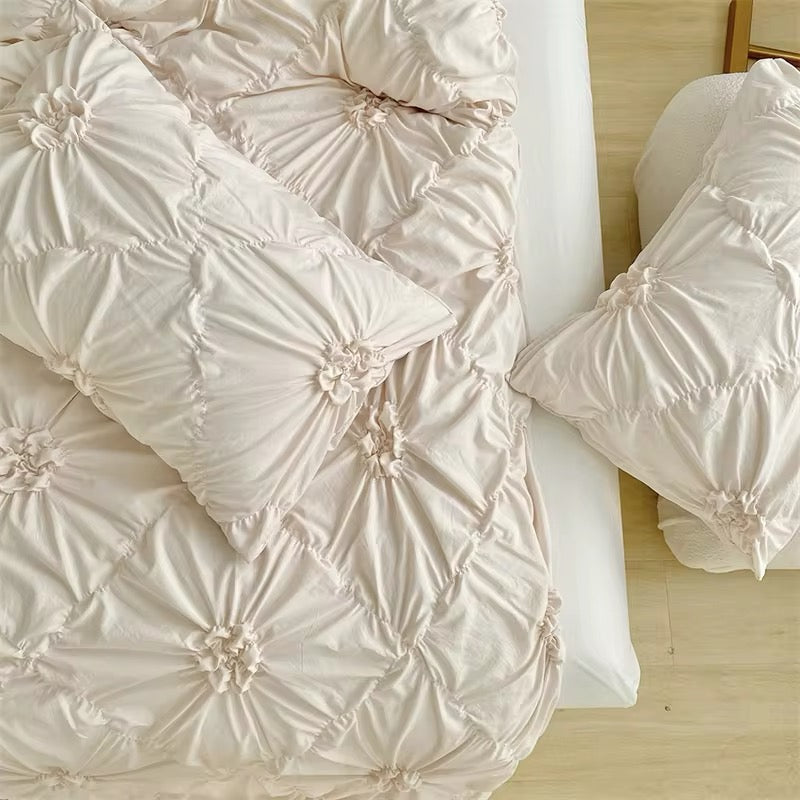 Vintage Bedding Set with Pinch Pleated Queen Duvet Cover