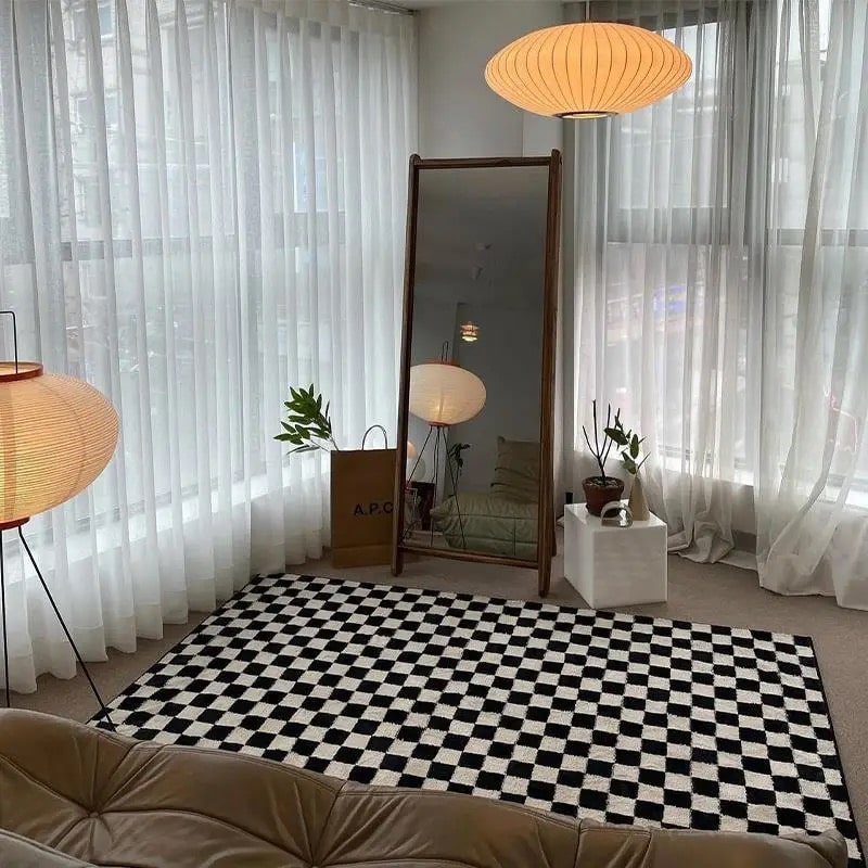 90s Checkared Rug Handmade Retro Checkerboard Rug | Moroccan Wool Area Rug – The Feelz