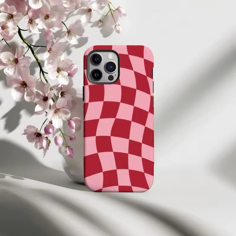 Red retro checkered phone case for iPhone 16 Pro Max