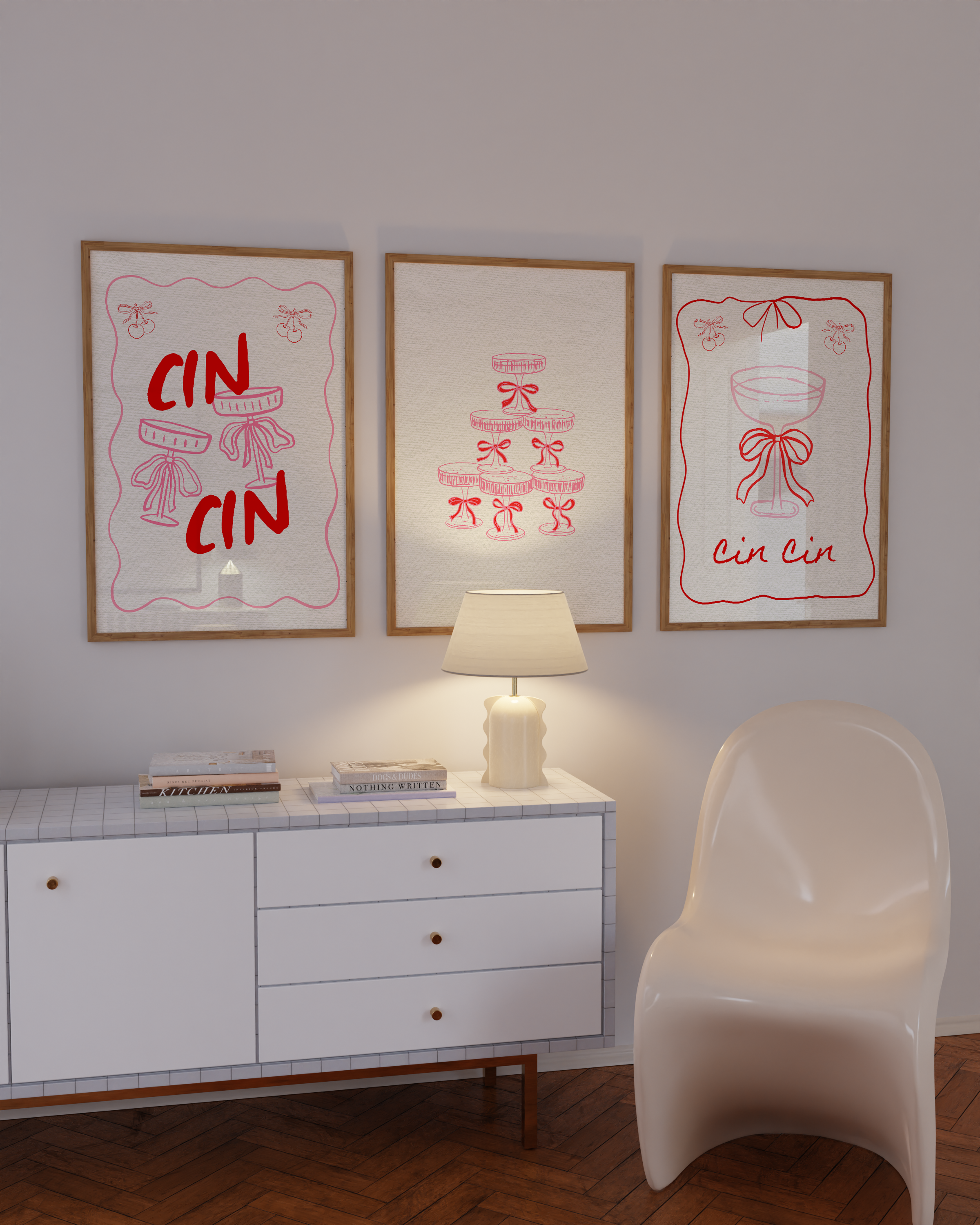 Italian cocktail printable with red typography and cherry details, great for dopamine decor