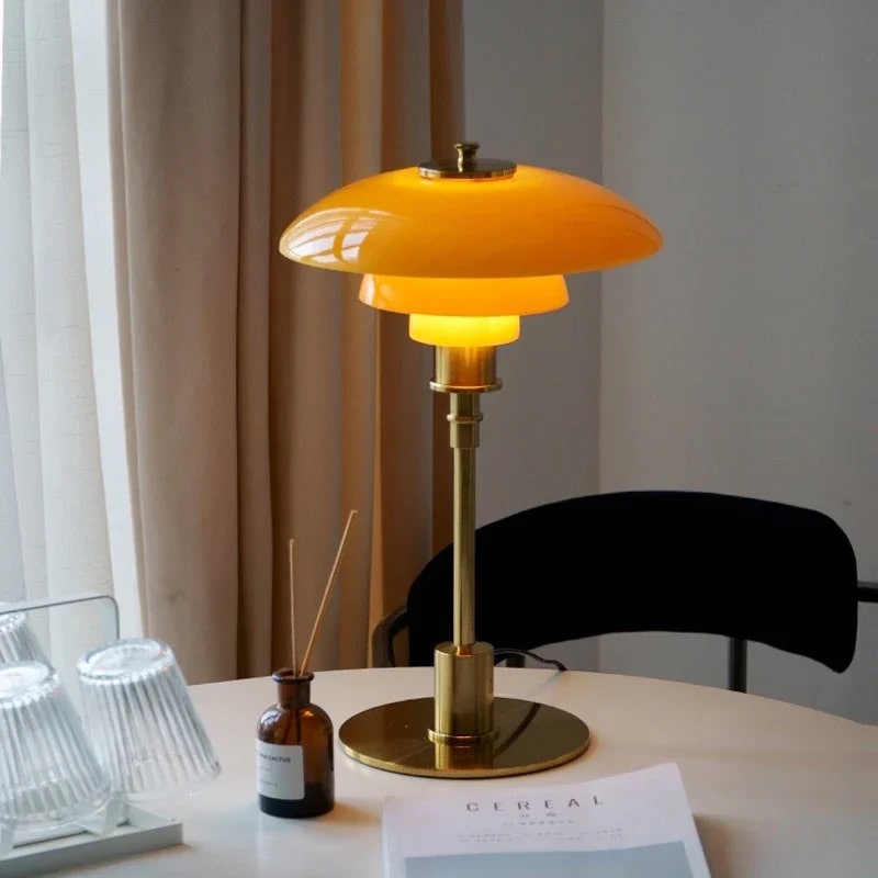 Vintage orange glass table lamp with LED light for retro-inspired decor