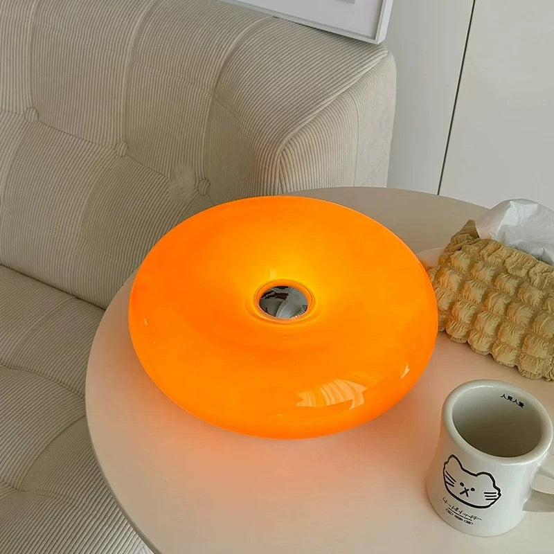 Orange Bauhaus lamp with dimmable LED lighting