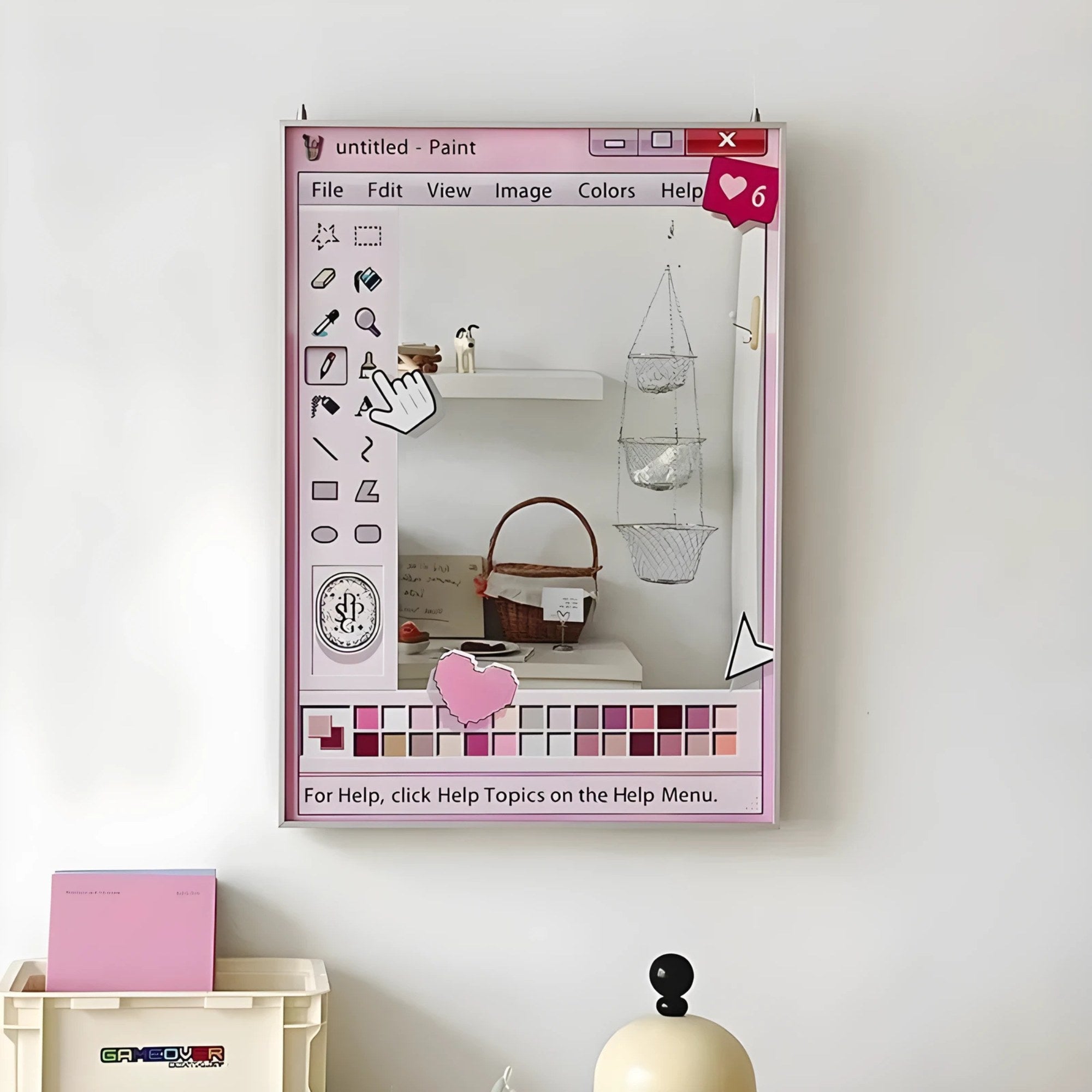 Retro Paint-Style Y2K mirror designed with pixel art details, perfect for pastel aesthetic dorm rooms in the Canada.