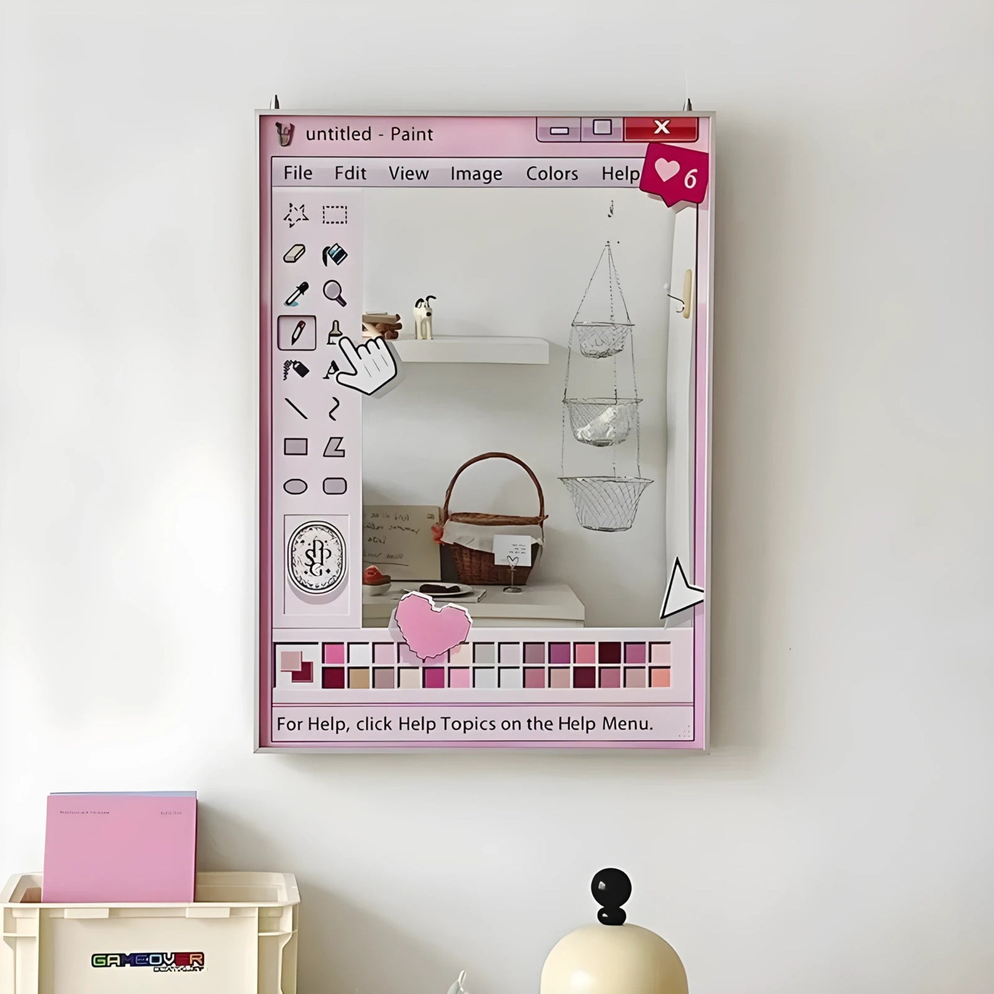 Retro Paint-Style Y2K mirror designed with pixel art details, perfect for pastel aesthetic dorm rooms in the Canada.