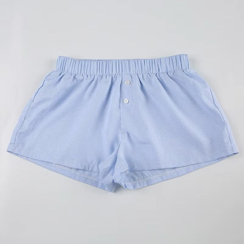 Loose-fit cotton striped pajama shorts in retro 90s style