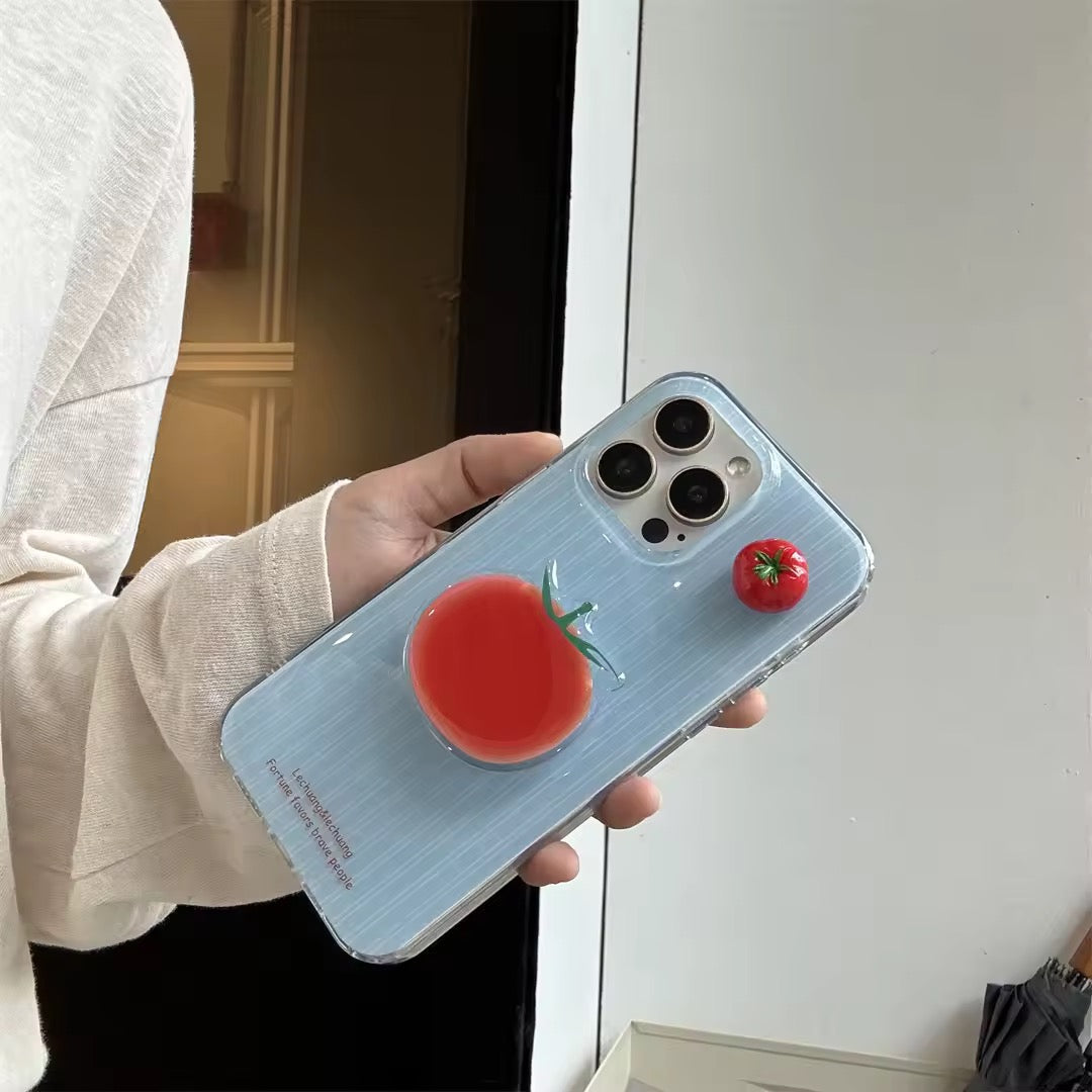 Minimalist blue stripe case with red tomato pop-out.