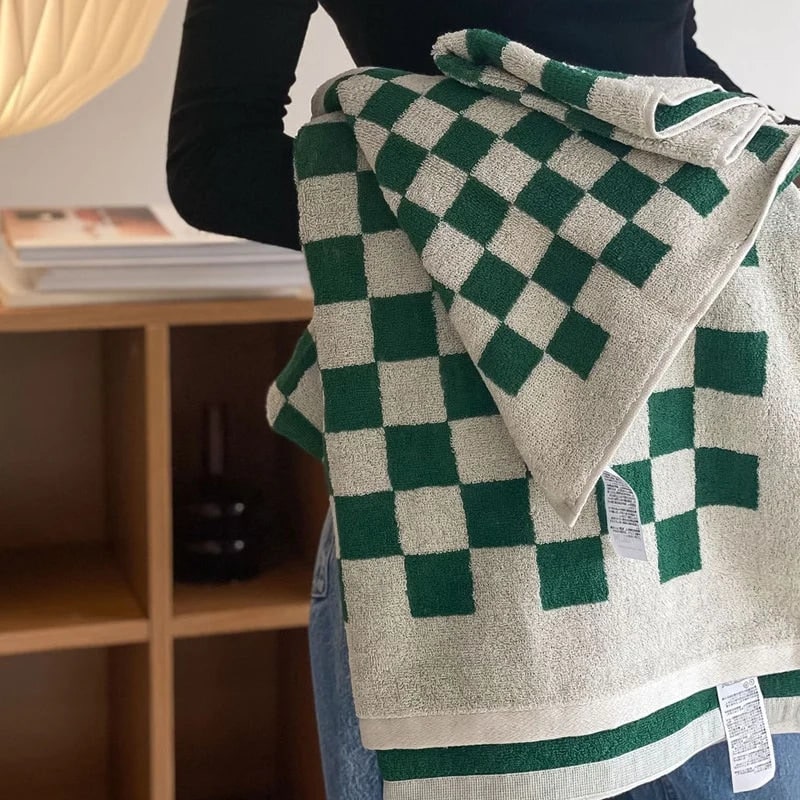 Retro checkered towel in vintage kitchen style