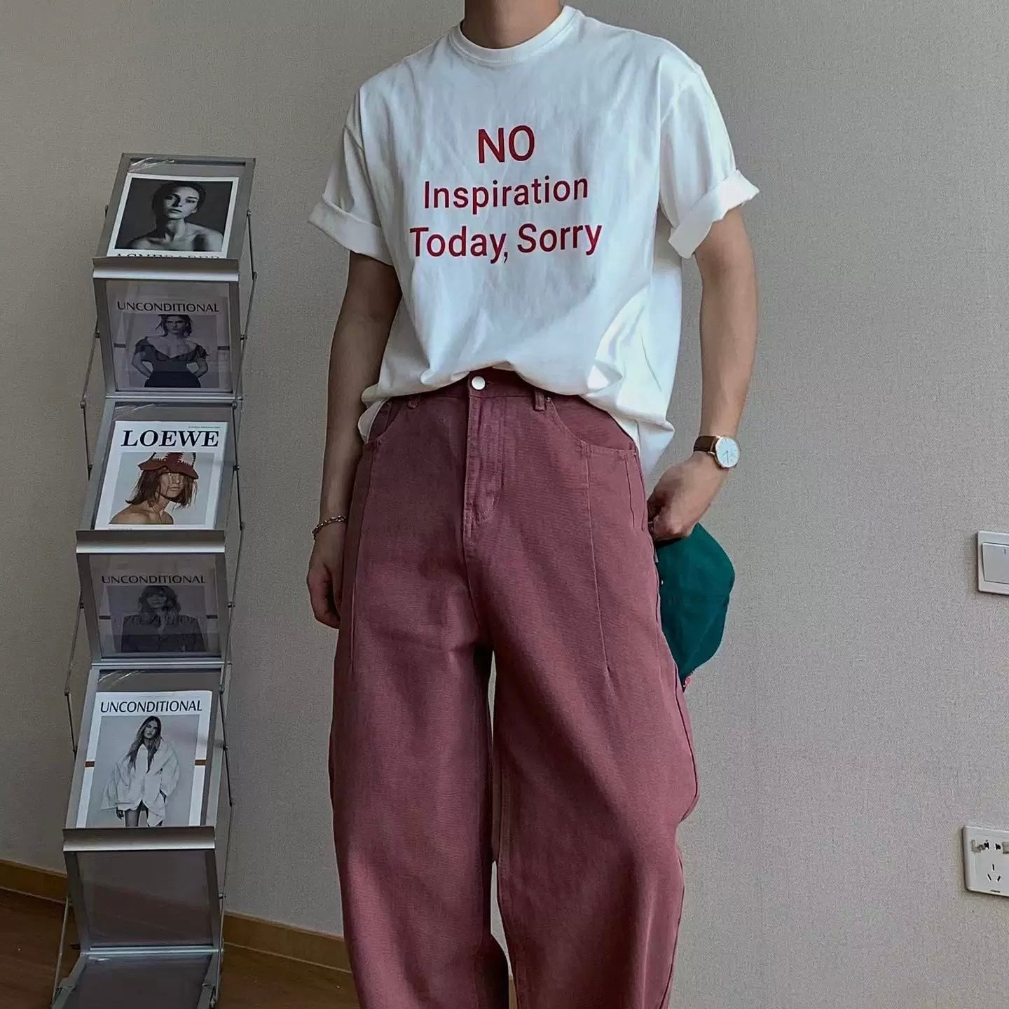 Vintage 2000s fashion t-shirt featuring the No Inspiration Today Sorry slogan, designed for those who love retro aesthetics.