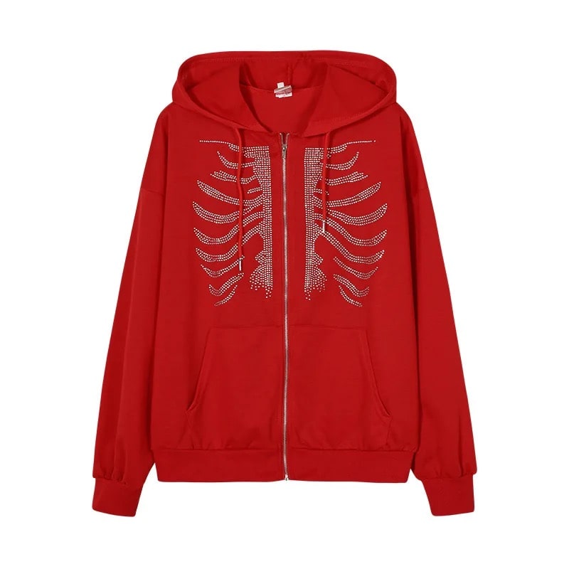 Y2K Rhinestone Skeleton Hoodie - Edgy Streetwear for Women – The Feelz