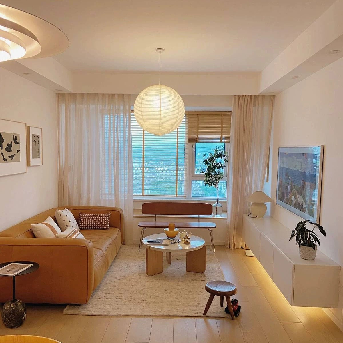 Zen home lighting with rice paper lantern ceiling lamp, minimalist pendant light inspired by Japanese design principles