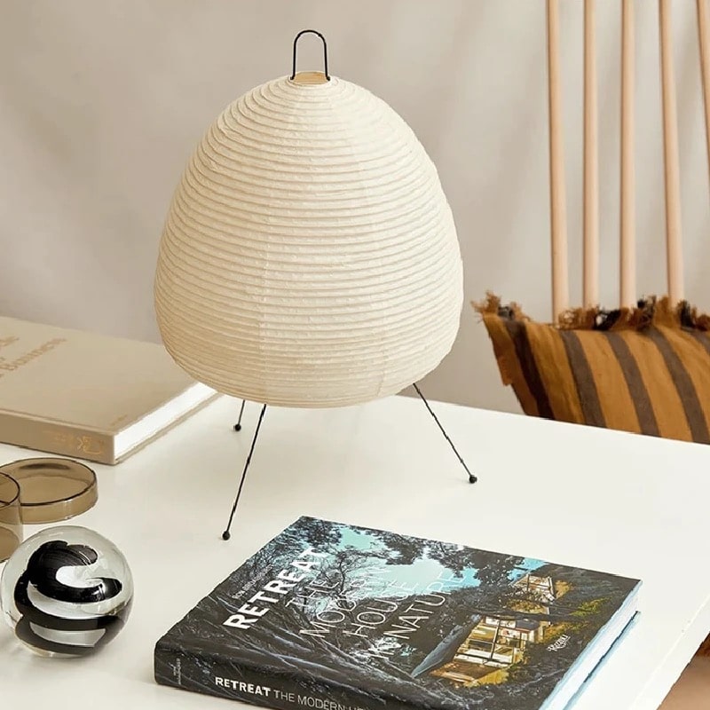 Minimalist Akari-style Japanese paper lamp with LED light