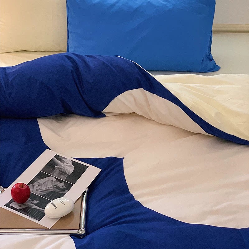 Pinterest-style room makeover featuring blue bedding