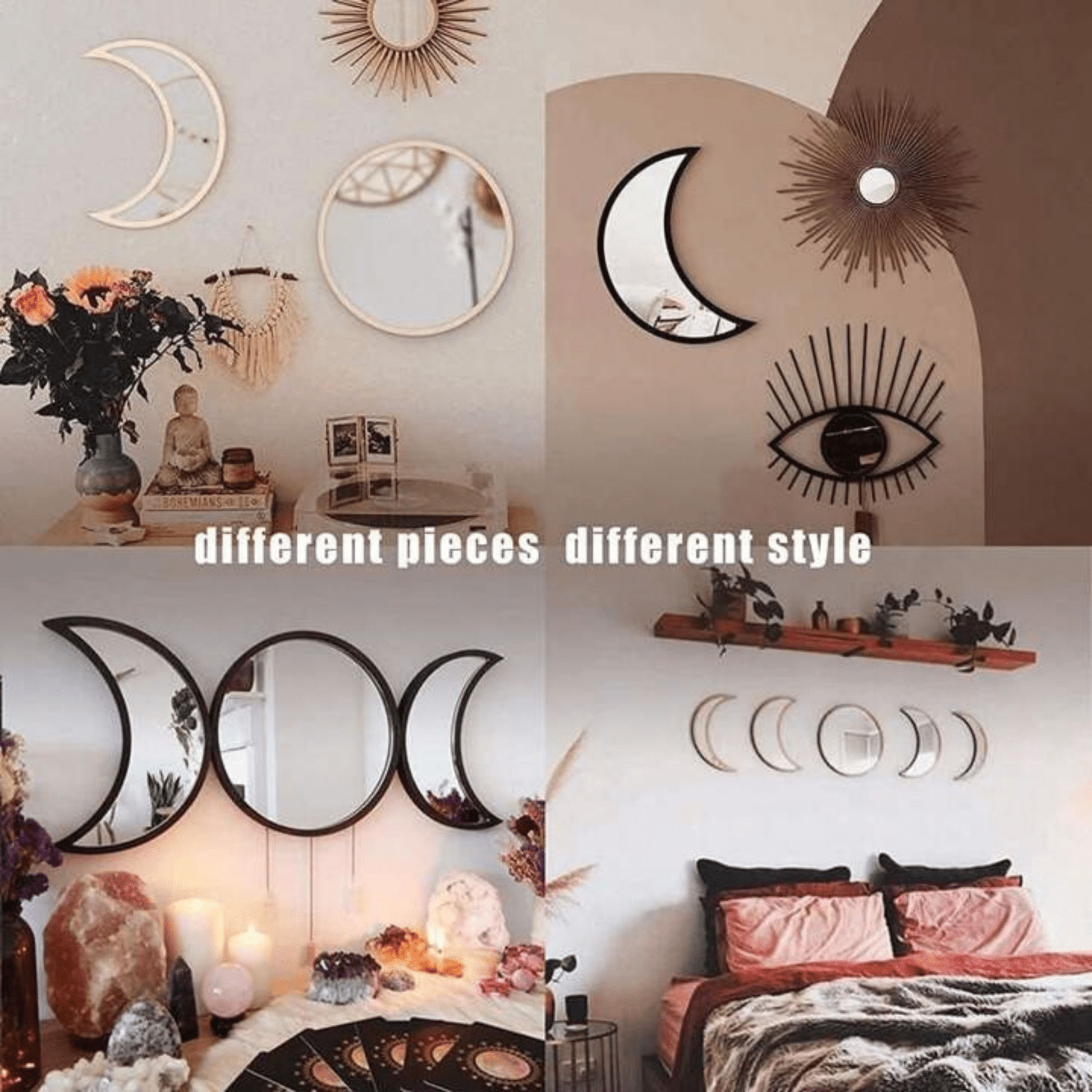 5 stuks maanfase spiegelset acryl muur decoratief interieur ontwerp houten maanfase spiegel Boheemse wanddecoratie voor thuis woonkamer slaapkamer - niet echte spiegel (B), B, Boheems 5 stuks maanfase spiegelset acryl muur decoratief interieur ontwerp houten maanfase spiegel Boheemse wanddecoratie voor thuis woonkamer slaapkamer - niet echte spiegel (B), B, Boheems