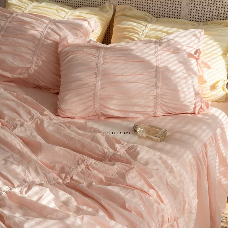 Cottagecore cream pillow cover in breathable cotton, cozy addition to dorm or apartment.