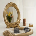 Vintage Gold Aesthetic Carving Frame Table Mirror for Bedroom Decor