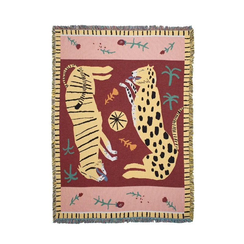 Fringed Boho Tiger Throw Blanket