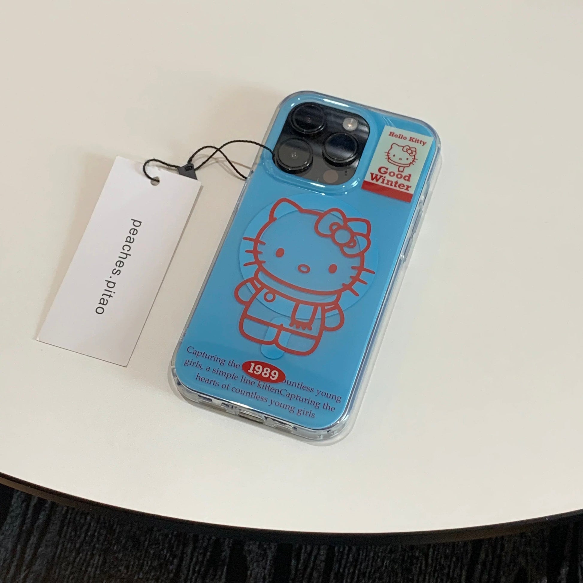 Magnetic Hello Kitty phone case for iPhone, stylish blue and red design