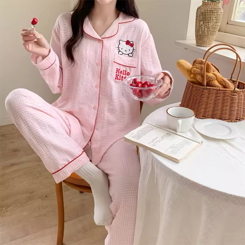 Sanrio Hello Kitty pink plaid pajama set for women