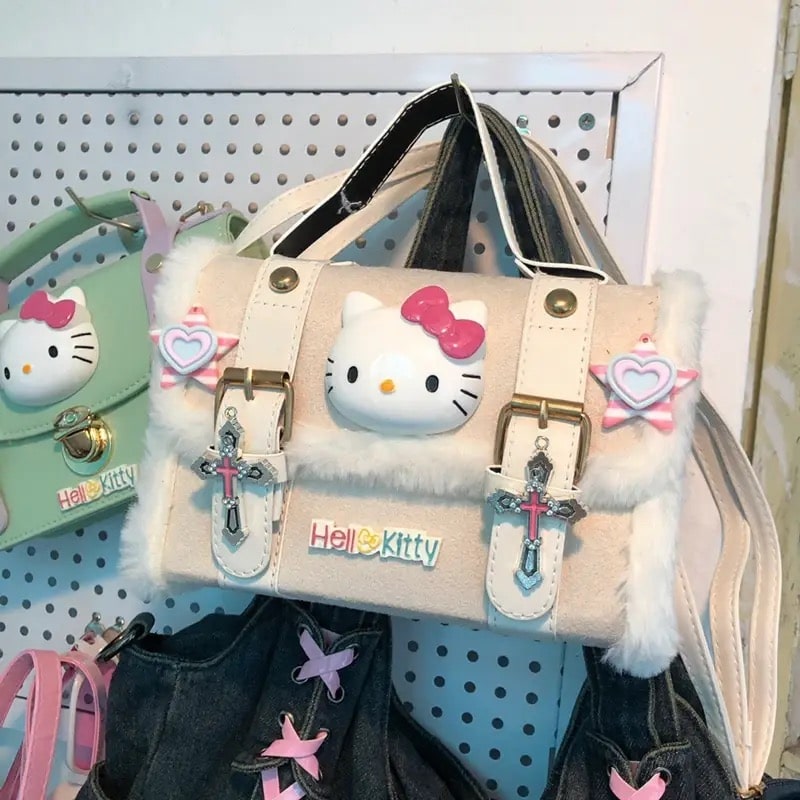 Hello Kitty plush messenger bag in Y2K kawaii style