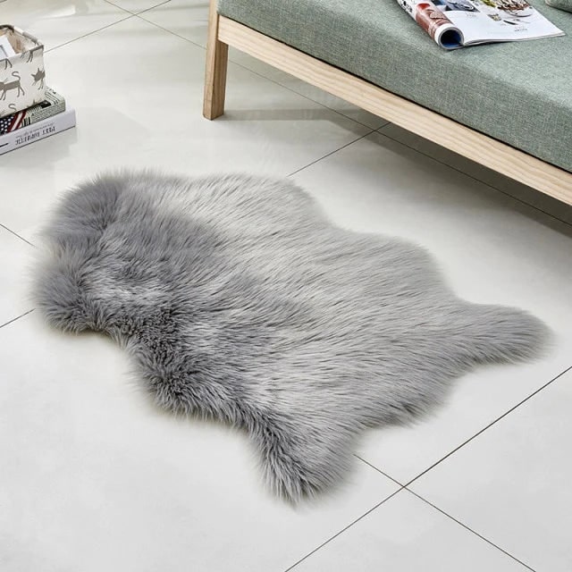 White aesthetic faux fur rug for soft girl room