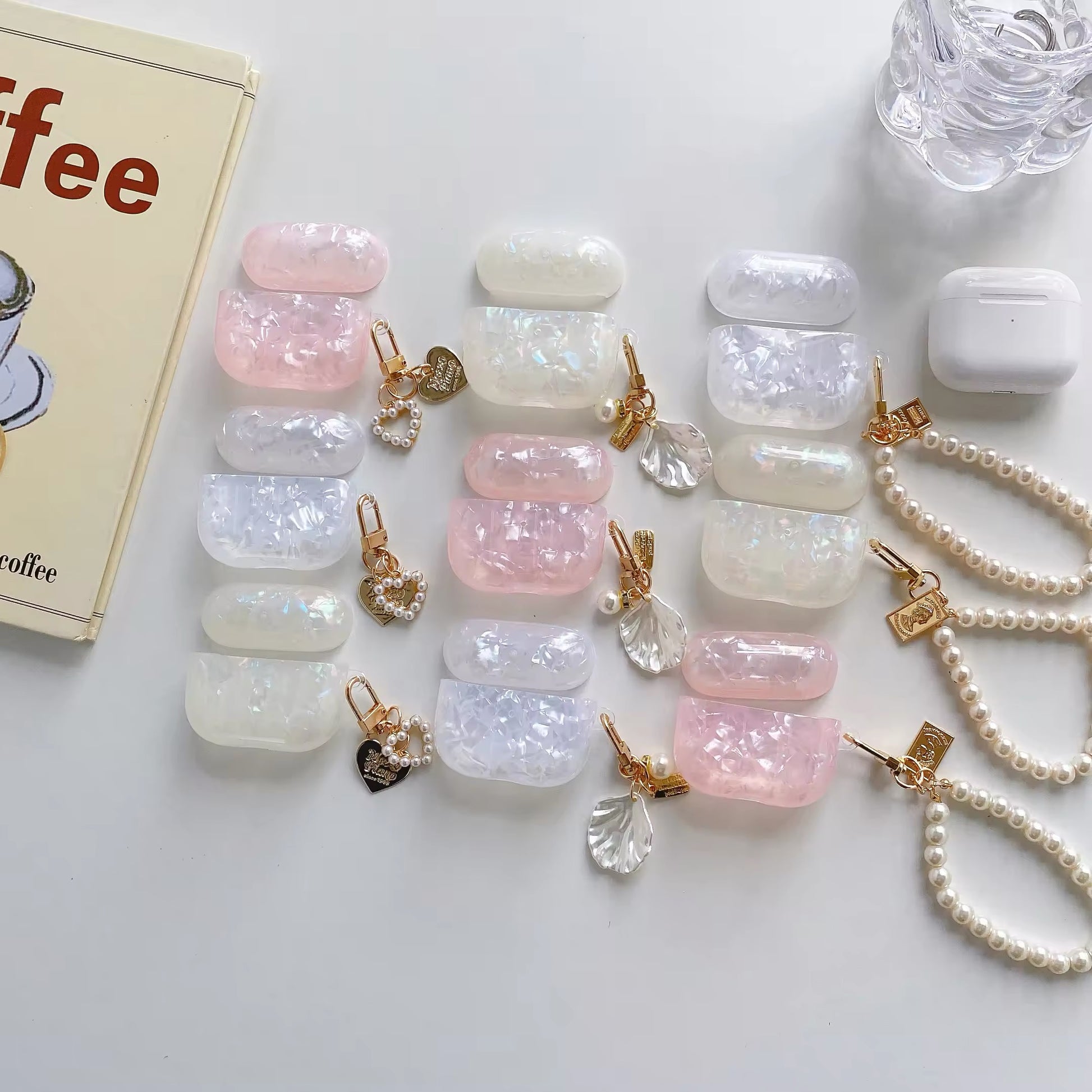 Stylish pastel shell AirPods case with keychain