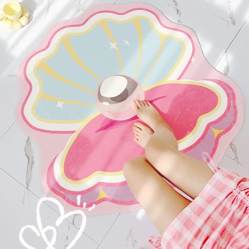 Shell Design Rug Ideas Soft Shell Rug – Mermaidcore Pink Carpet for Bedroom – The Feelz